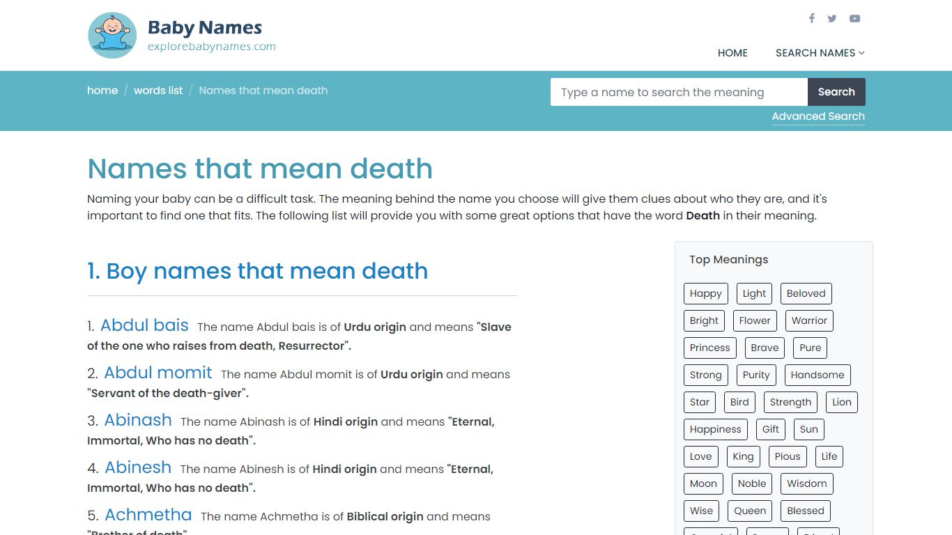 Names That Mean Death for Boys and Girls | ExploreBabyNames