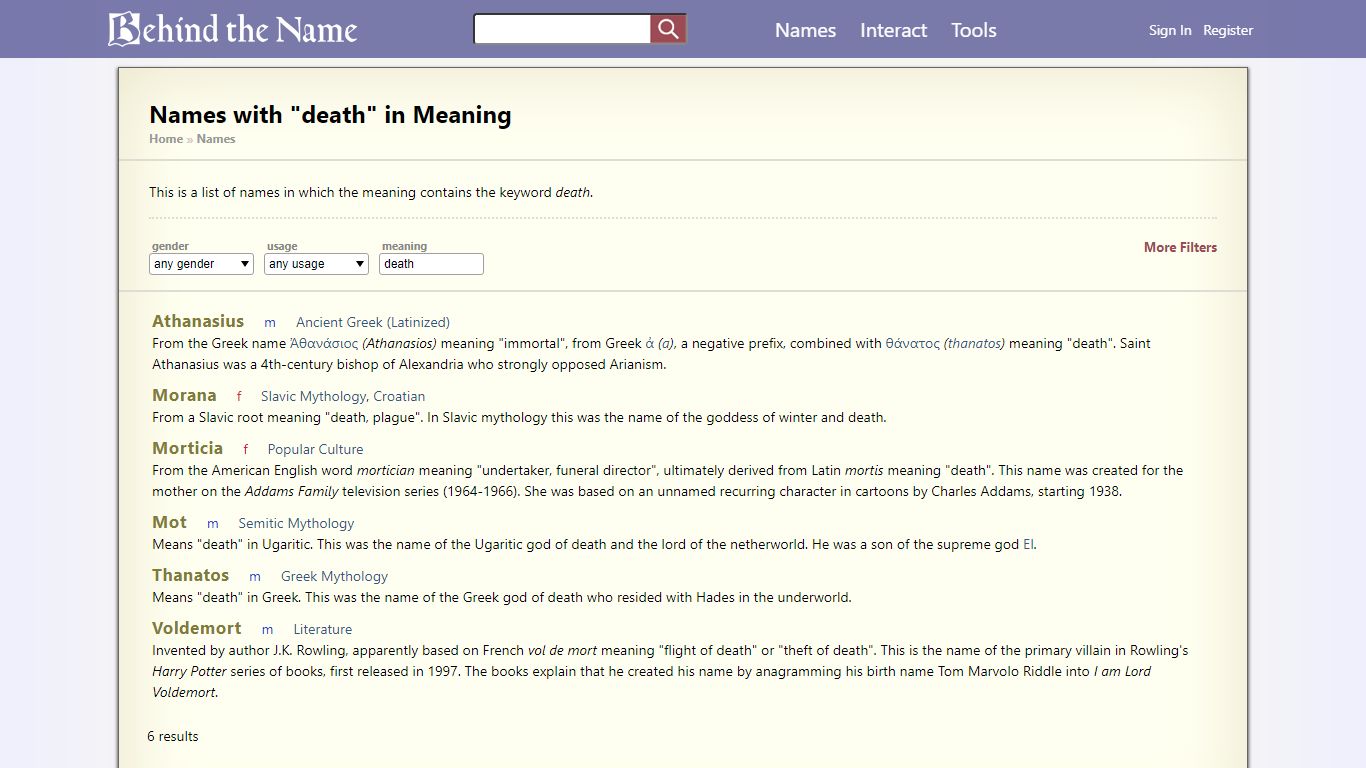 Names with "death" in Meaning - Behind the Name